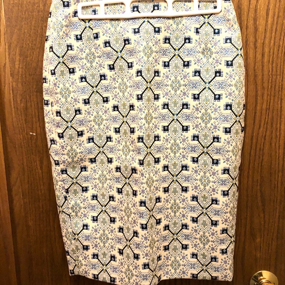 Moroccan blue, cream and purple pencil skirt